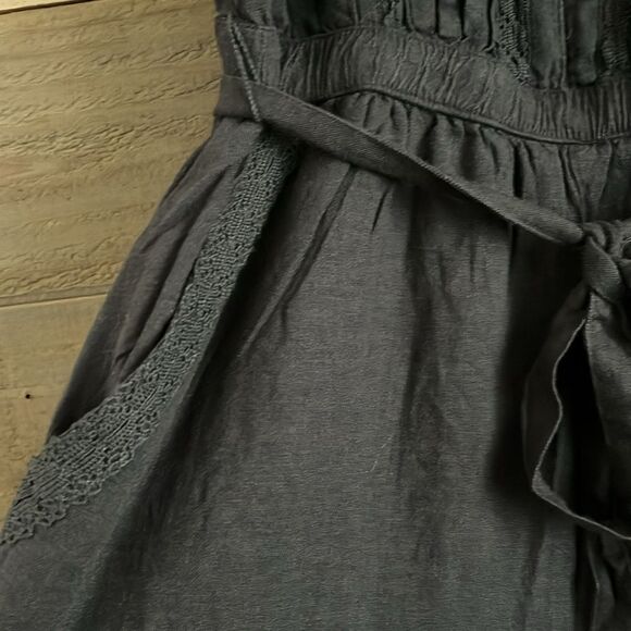 American Eagle Cotton Linen Blend Laced Jumpsuit Romper Short Sleeves M Black - Picture 7 of 15